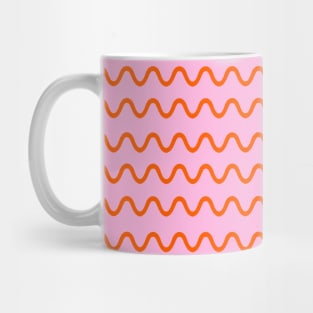 Wavy, Squiggly Lines, Orange on Pink Mug